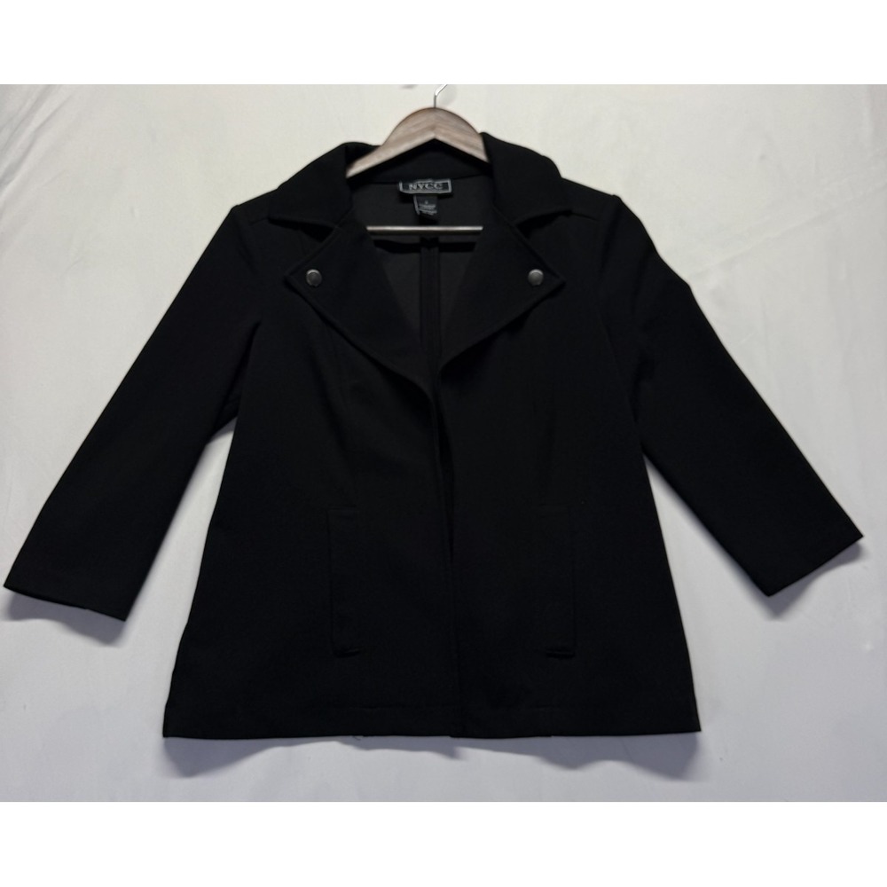 New York Clothing Co Blazer Jacket Womens Small Black Open Front Business Formal
